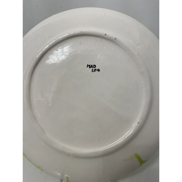 Studio Art Signed Hand-Wrought, Hand-Painted Green Blue Ceramic Plate 11" - Picture 4 of 4